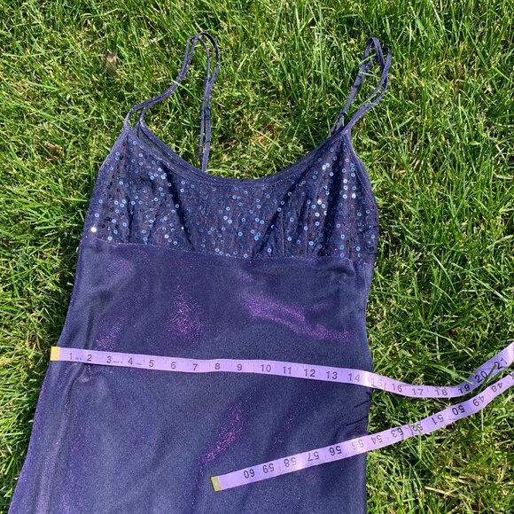 Vintage 90s Y2K Morgan & Co Purple Iridescent Maxi Prom Dress Evening Gown - Picture 15 of 16